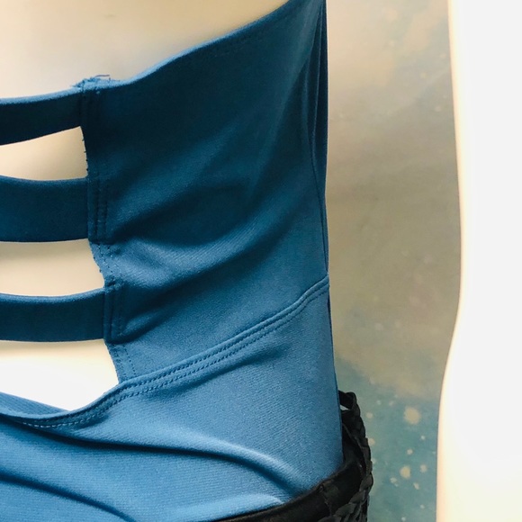 NEW BCBG SEXY HALTER TOP BODY SUIT WITH STRAPPY BACK IN BRILLIANT BLUE - Picture 12 of 16